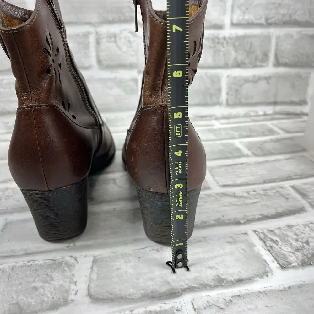 Born Ivy Women's Size 9 Brown Full Grain Leather Laser Cut Western Ankle Boot